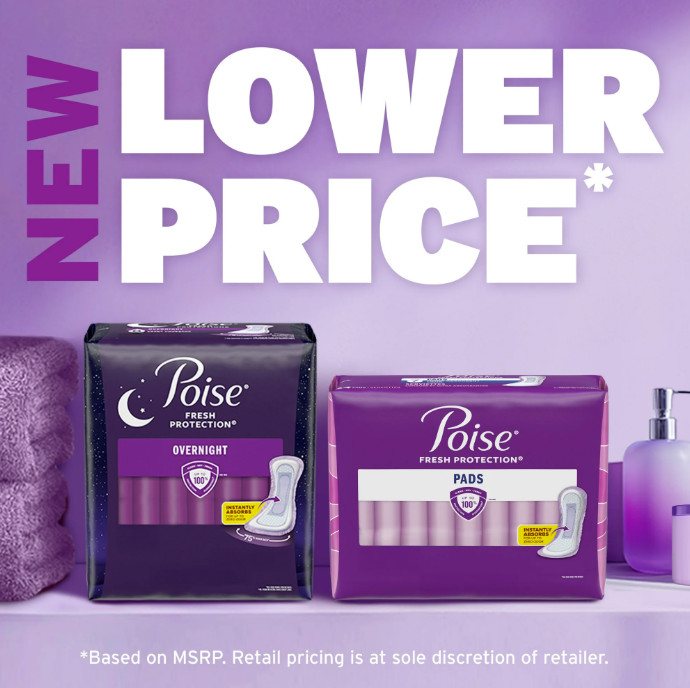 Poise Overnight Incontinence & Postpartum Pads8 Drop Extra Coverage, 72 Count