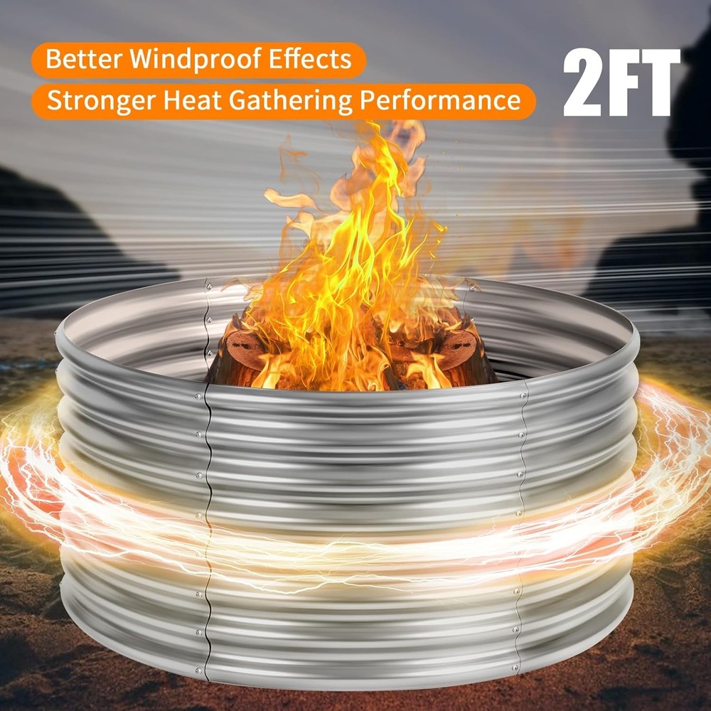 48 inch Fire Pit Ring 4x4x2FT Galvanized Fire Ring Wood Burning Fire Pits Ring
