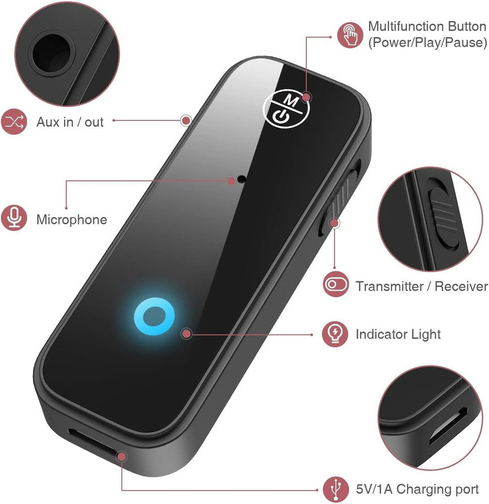 USB Wireless Bluetooth 5.0 Transmitter Receiver for Car Music Audio Aux Adapter