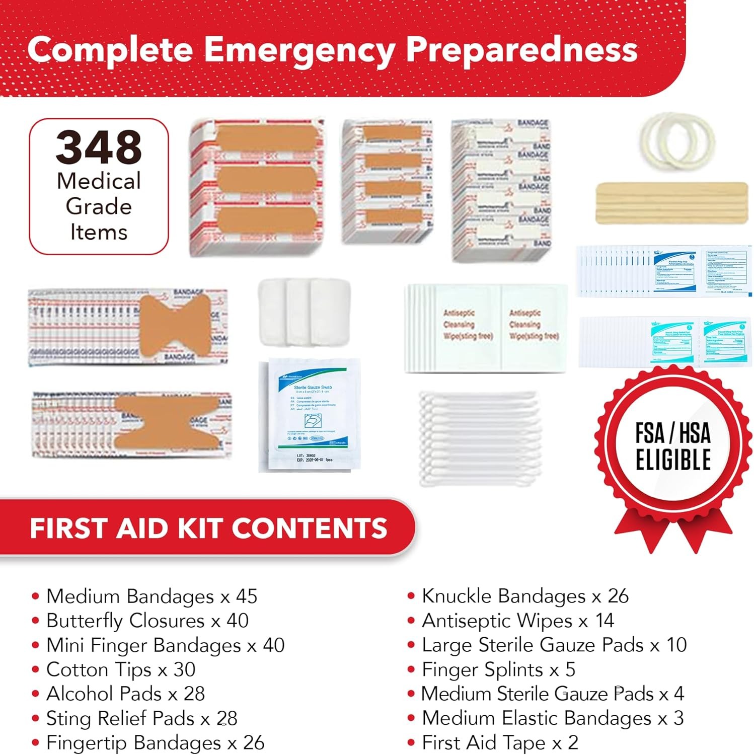 348 Piece First Aid Kit Hard Case Emergency Car Home Travel Camping