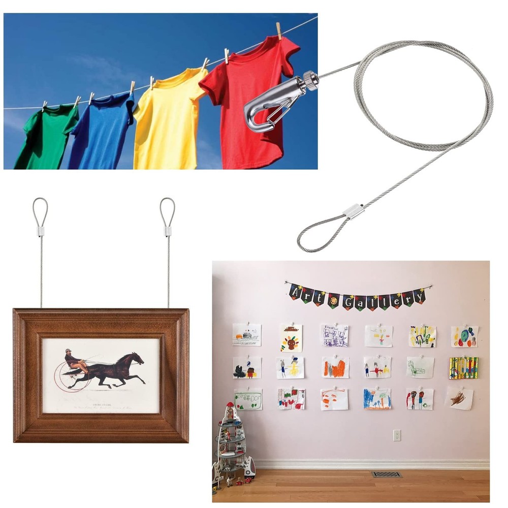 6 Pack Picture Rail Hooks and Wire Hanging System, 6.5 Ft Wire Cables, Adjust...