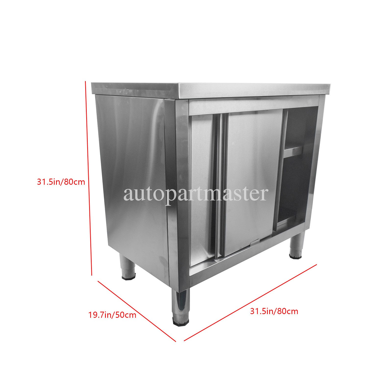 Stainless Steel Kitchen Workbench Kitchen Prep Table Cabinet with Sliding Doors