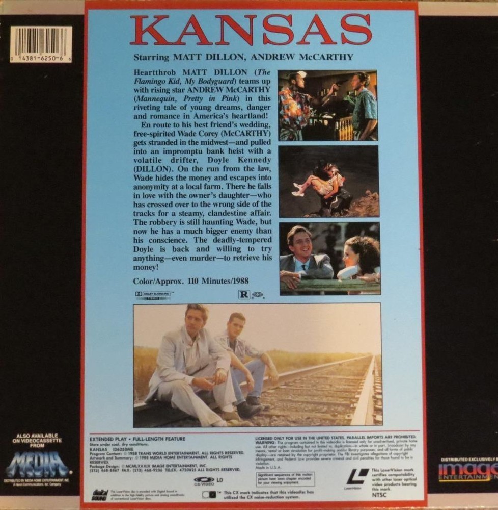 KANSAS (MATT DILLON - ANDREW McCARTHY) LASERDISC