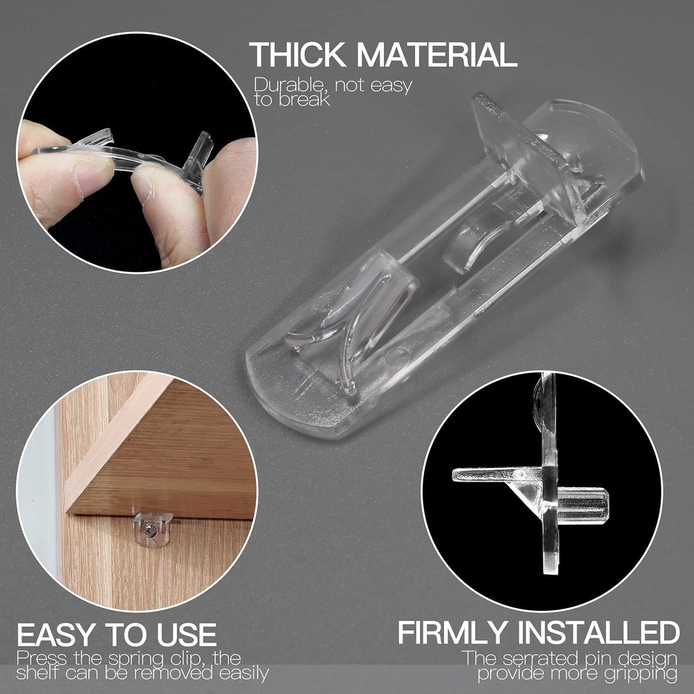 30PCS 5mm Locking Shelf Pins Clear Plastic Cabinet Shelf Peg Clips