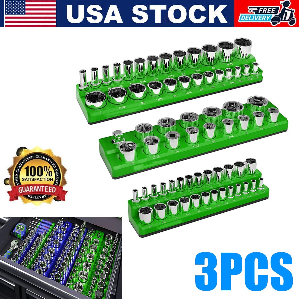 3PCS Magnetic Socket Organizer Socket Green 1/4 3/8 1/2" Drive Socket Holder