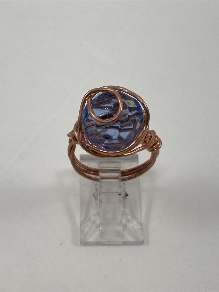 Handmade ~ Copper Wire Wrap ~ Glass Bead Ring ~ Size  6  #111