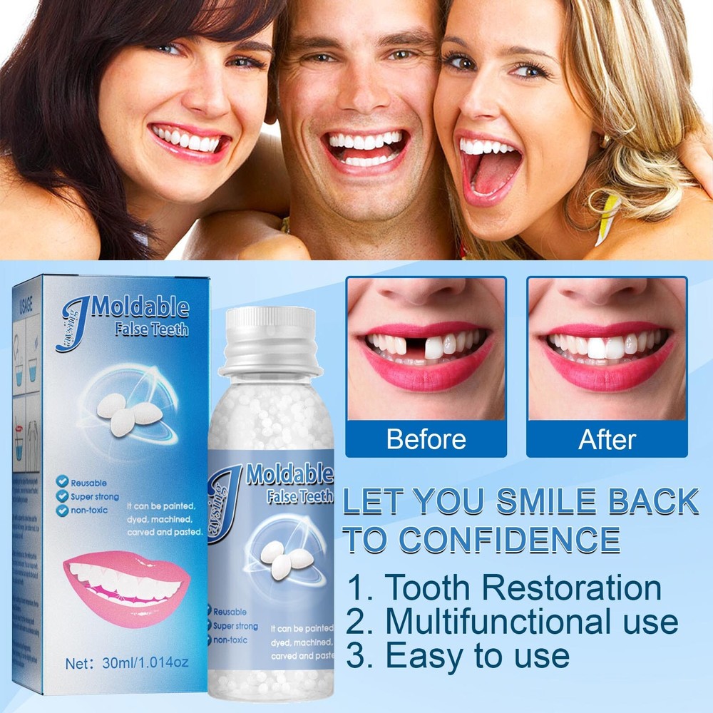 3×Resin False Teeth Solid Glue Temporary Tooth Repair Moldable Teeth Gap Denture