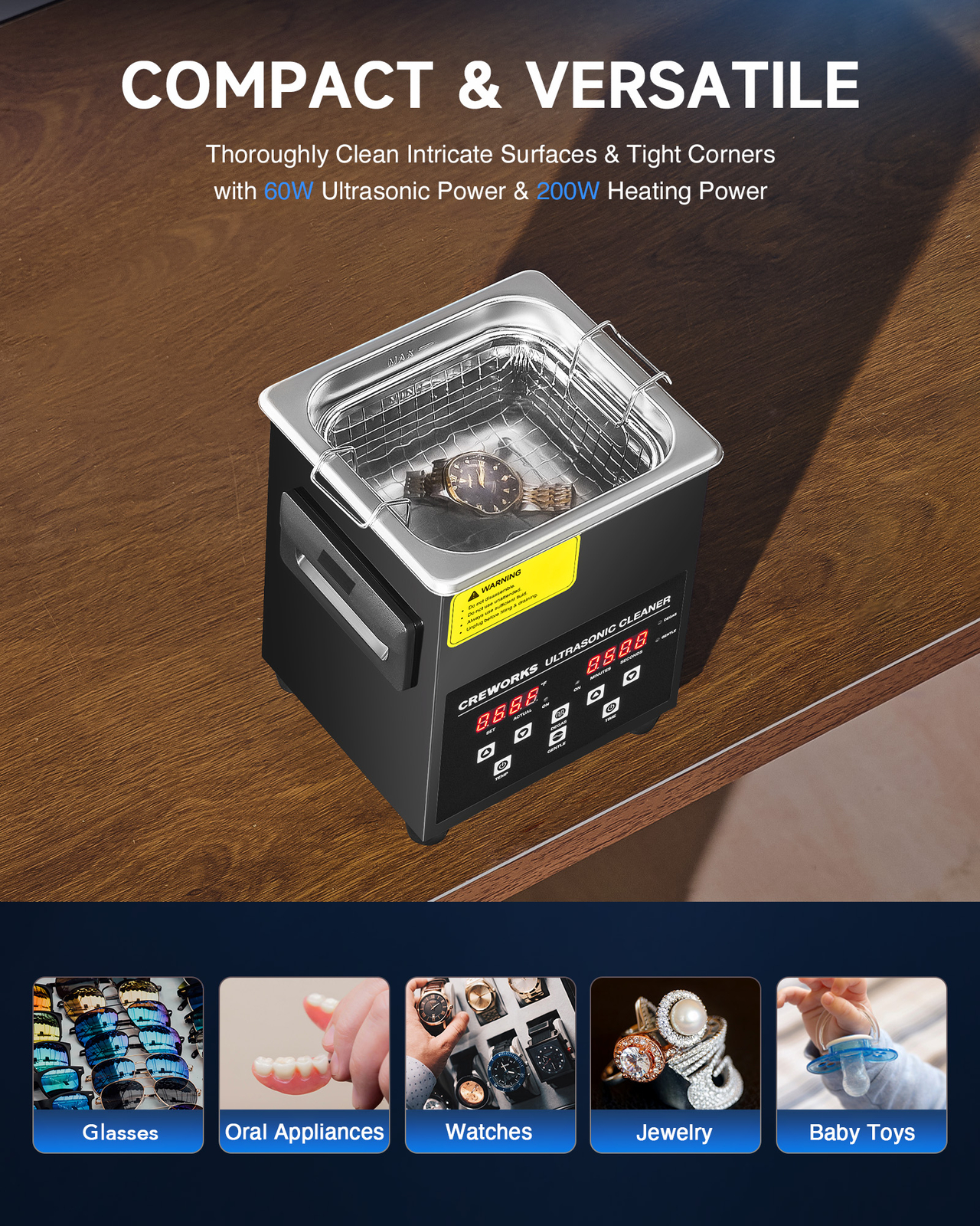 CREWORKS 2L to 30L Digital Ultrasonic Cleaner Titanium Steel w/ Degas & Gentle