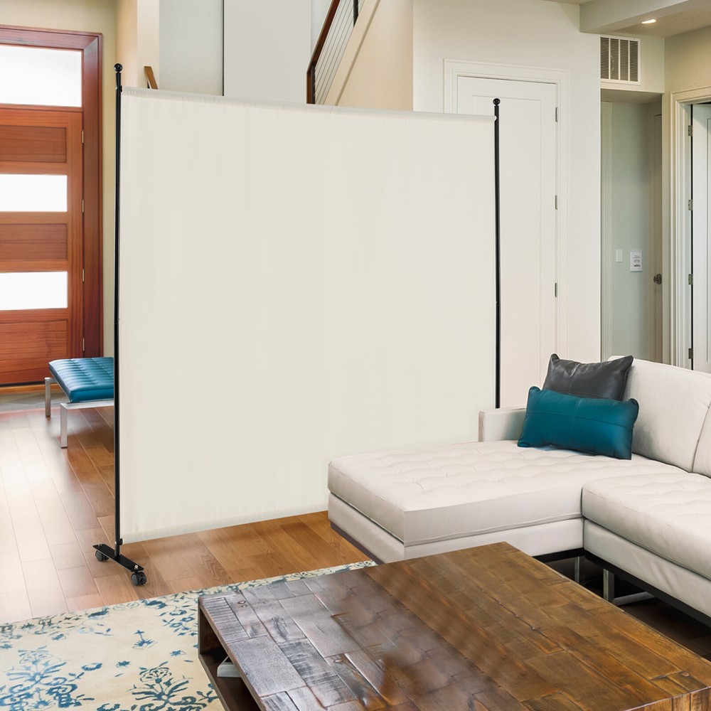 6FT Single Panel Room Divider w/ Wheels Rolling Fabric Partition Privacy Screen