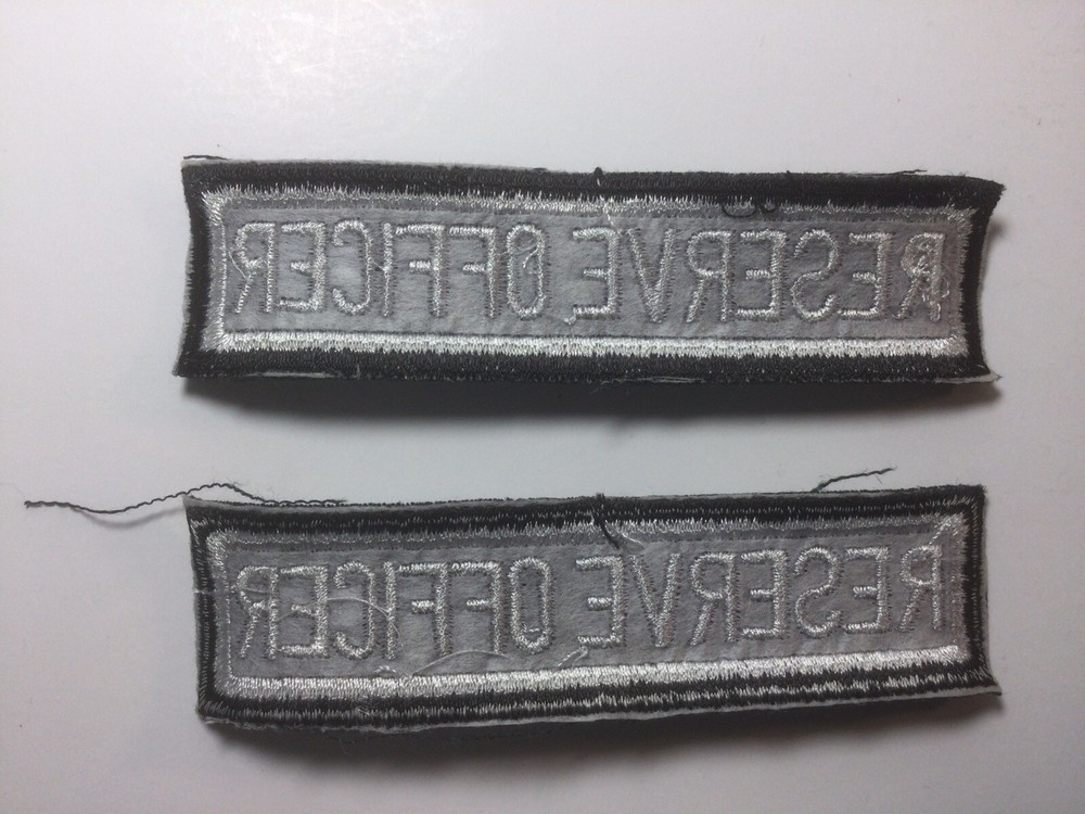 (2) RESERVE OFFICER Straight Bar Embroidered Patch - SILVER & BLACK SCHEME