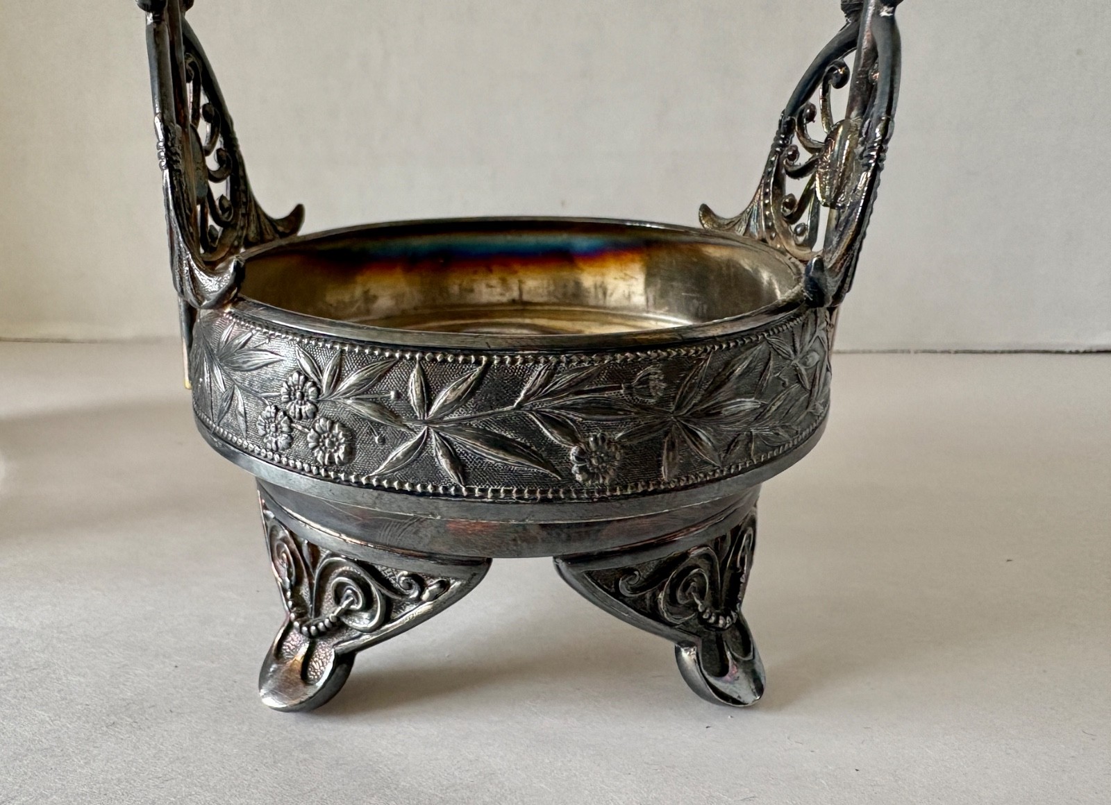 Antique Roger Bros. Aesthetic Silverplated Pickle Castor w/Tongs/Etched Jar 1883