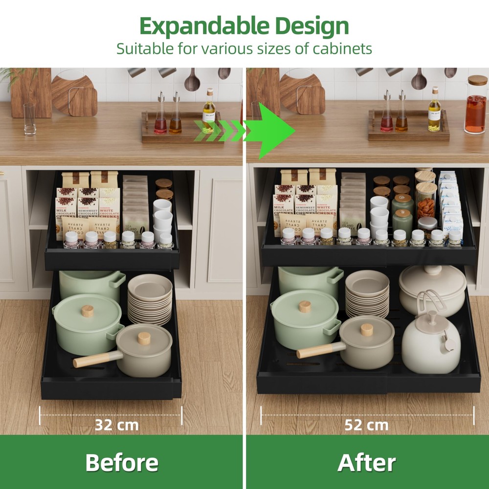 4 Pack Expandable Pull Out Cabinet Organizer, 21'' Deep Pull Out Drawers for ...