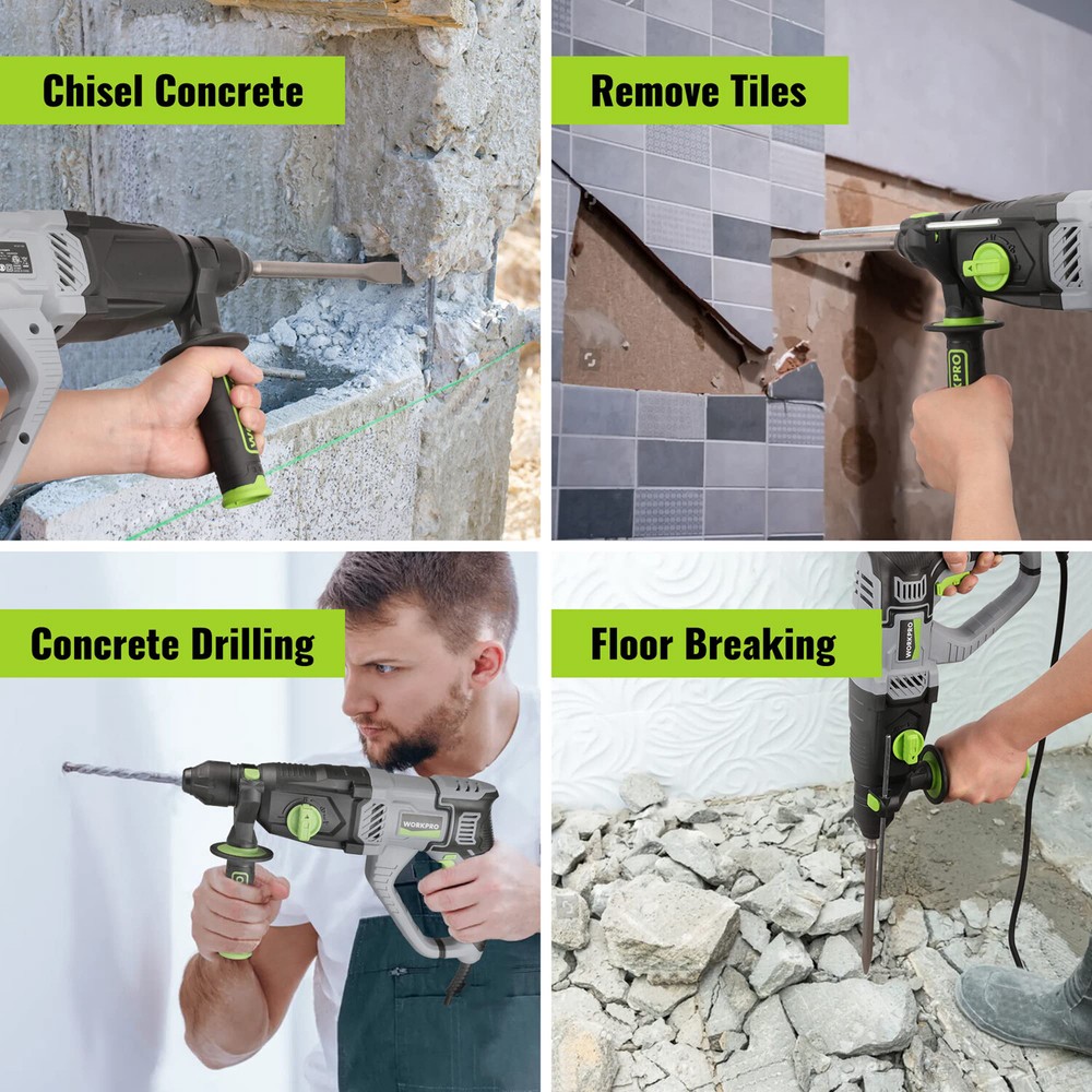 WORKPRO Lightweight Corded Premium SDS-Plus 7.5 AMP Rotary Hammer Drill 5PC Bits