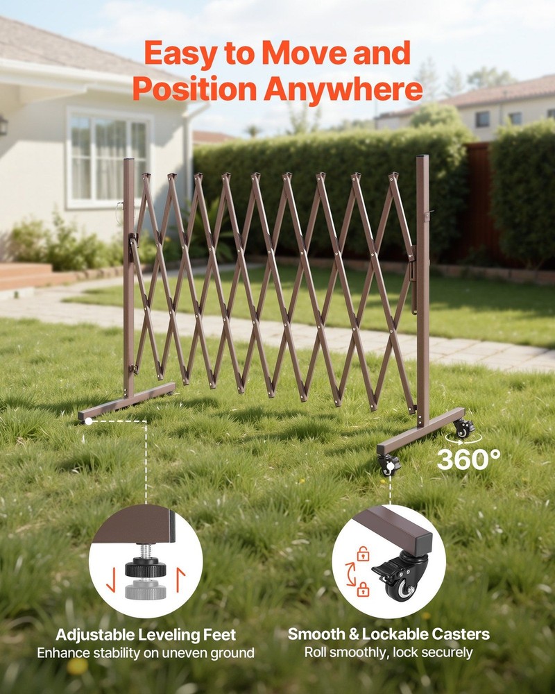 Mobile Folding Barricade: 10FT Extendable, Locking Casters, Patio/Garden Use