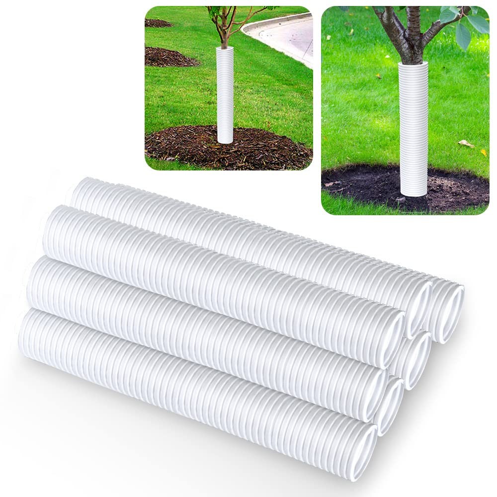 Corrugated Tree Guards, 7pcs Rigid PP Trunk Protectors, Bark White