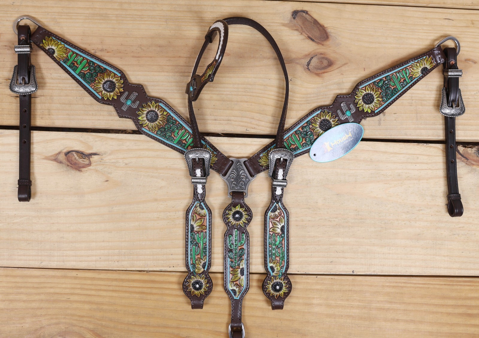 Western Leather Headstall and Breast Collar Tack Set