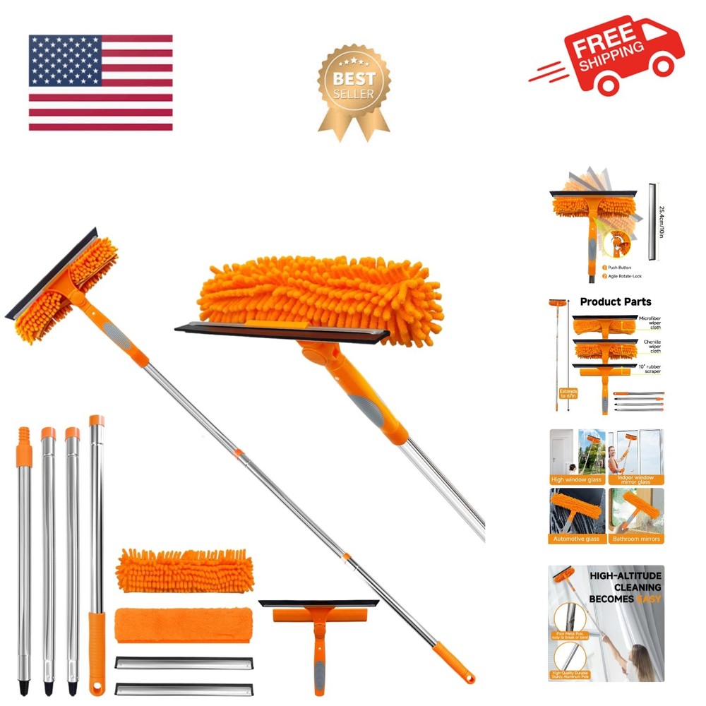 67" Squeegee Window Cleaner 2 in 1 Rotatable Window Cleaning Tool Kit with Ex...