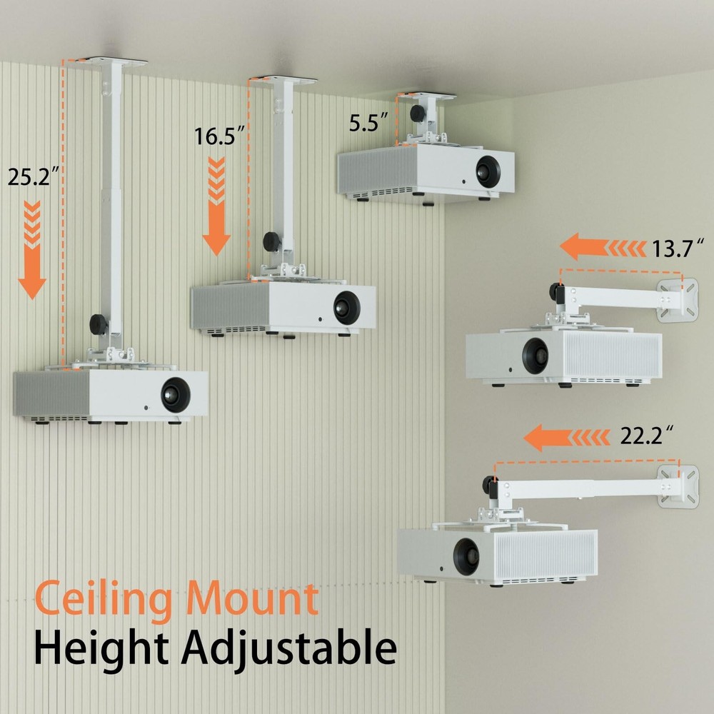 JOY worker Universal Projector Ceiling Mount Wall Bracket Holder Fits Flat or...