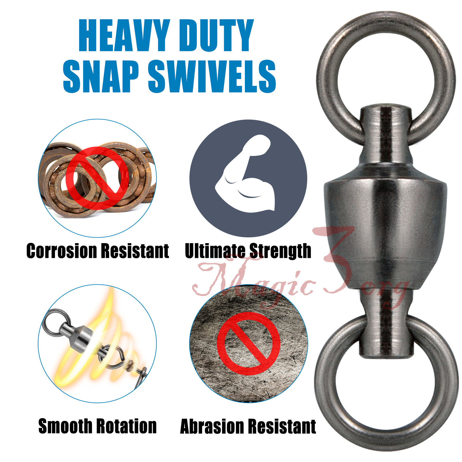 20-100pcs Fishing Swivels Ball Bearing Solid Ring Trolling Black Nickel #0-#8 US