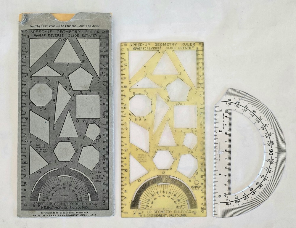 Speed-Up Geometry Ruler, Booklet, Engineering Compass, Protractor- Math Vtg