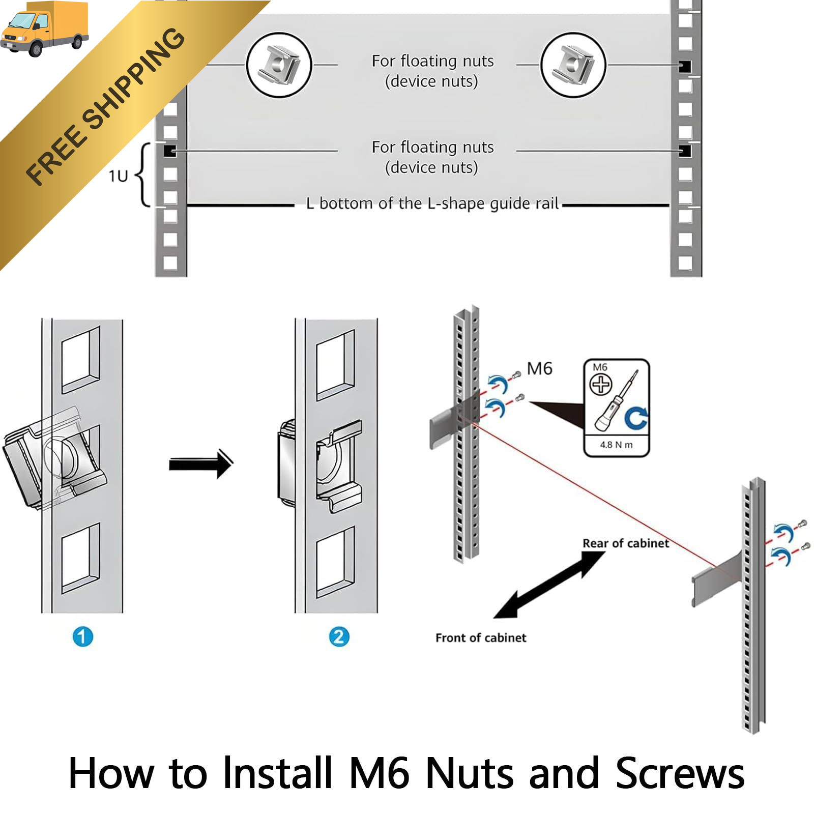 46 Sets M6 x 16mm Rack Mount Cage Nuts and Screws with Washers for Server Rack