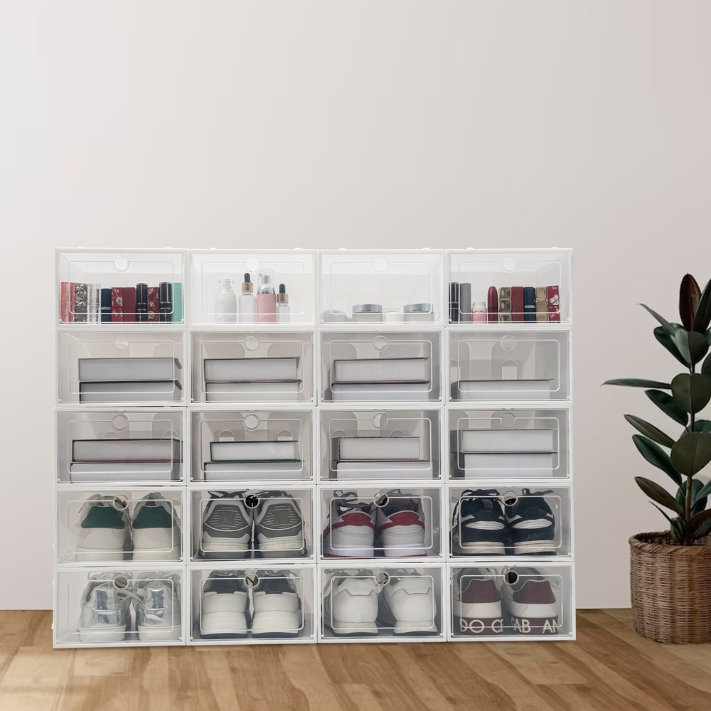 20Pcs Home Stackable Clear Plastic Transparent Shoe Box Storage Organizer