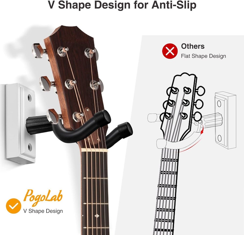 Guitar Wall Mount Hanger 2 Pack, Holder Hook Bracket White