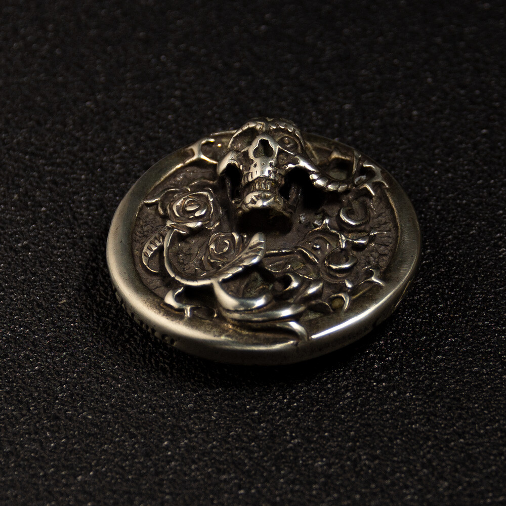 34mm Rose Skull Concho Screw Back White Copper