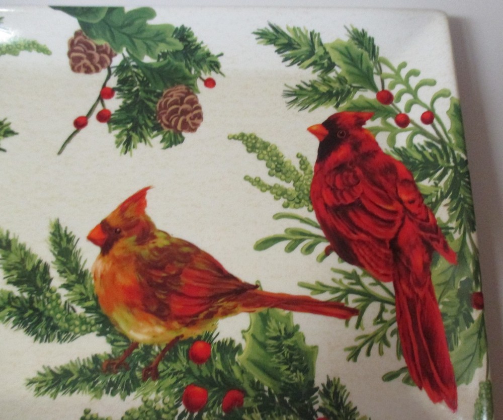 Noble Excellence CARDINAL Rectangular Holiday Platter Tray NIB