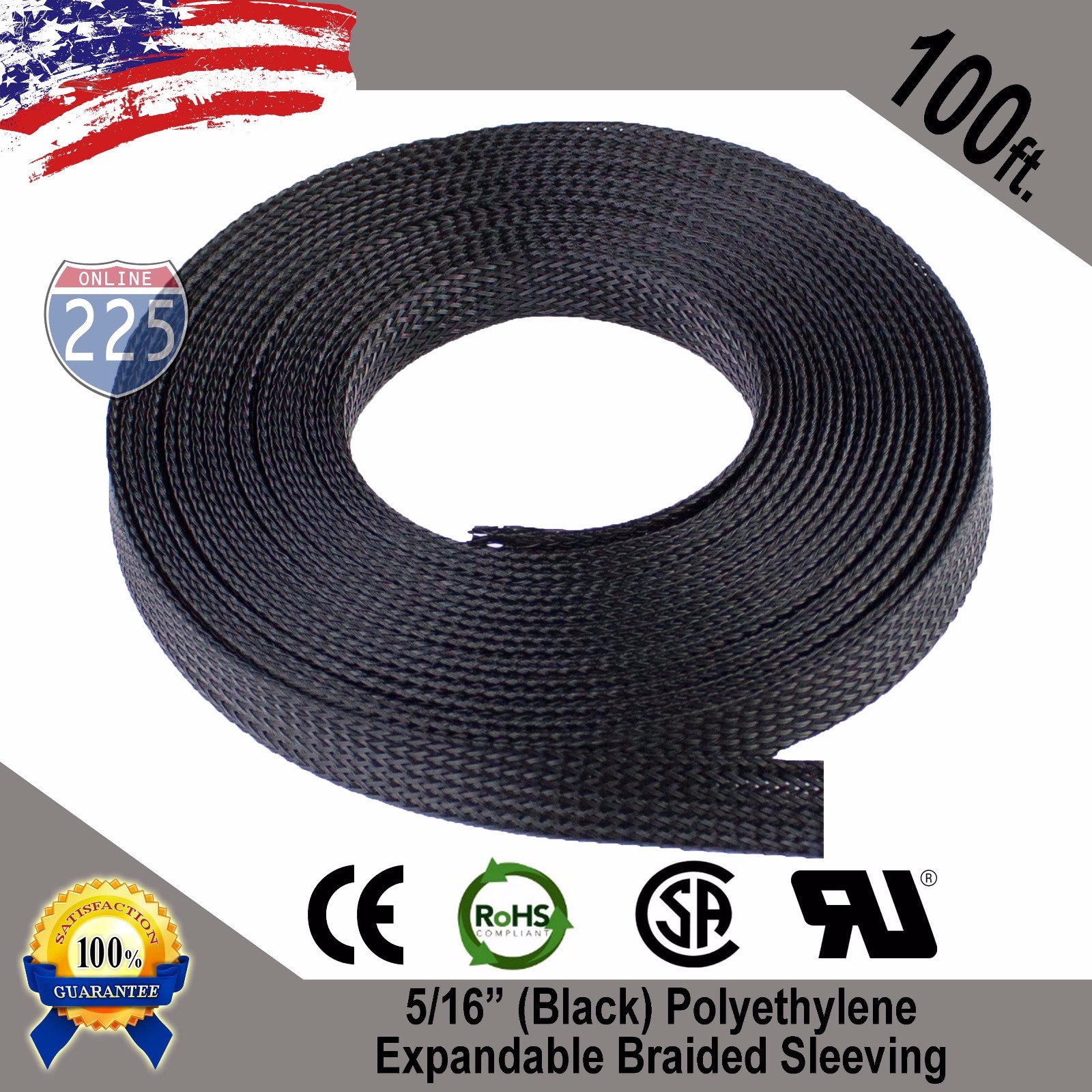 100 FT. 5/16" Black Expandable Wire Cable Sleeving Sheathing Braided Loom Tubing