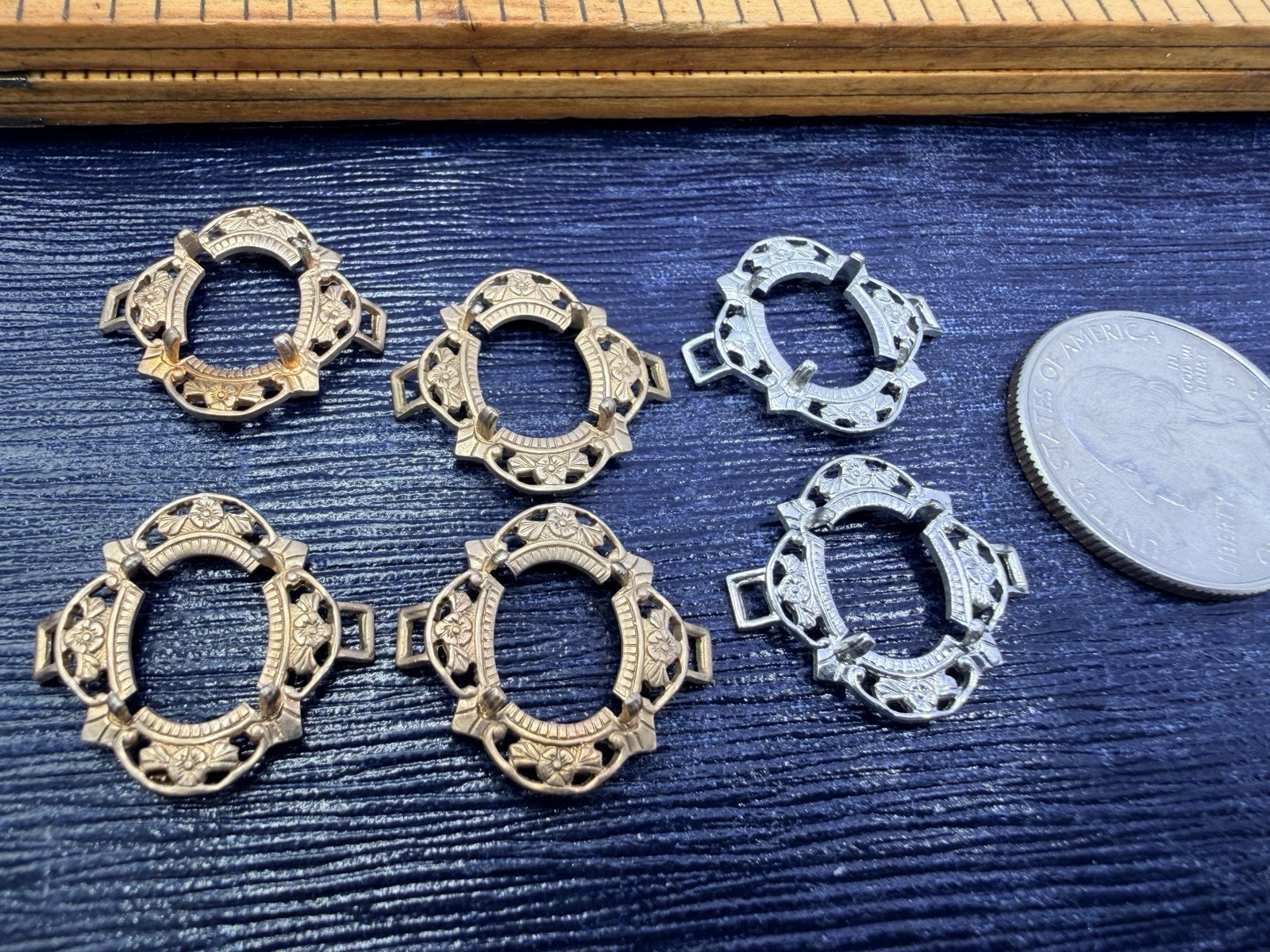 6 Pcs VTG Metal Settings Frame Connectors Findings Filigree Gold Silver 8x10mm