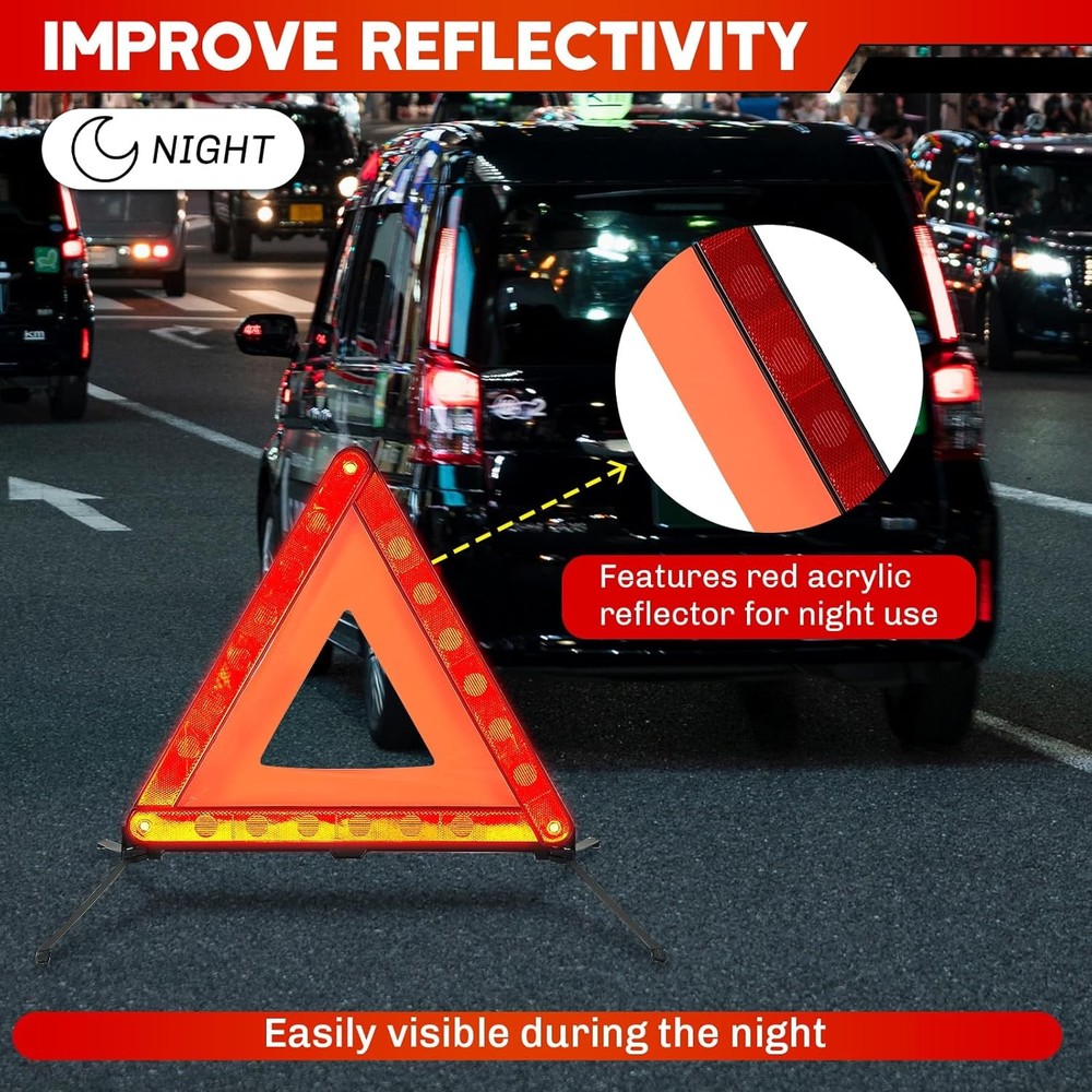 3 Pcs Road Emergency Reflective Warning Triangle Foldable with Case for Vehicles