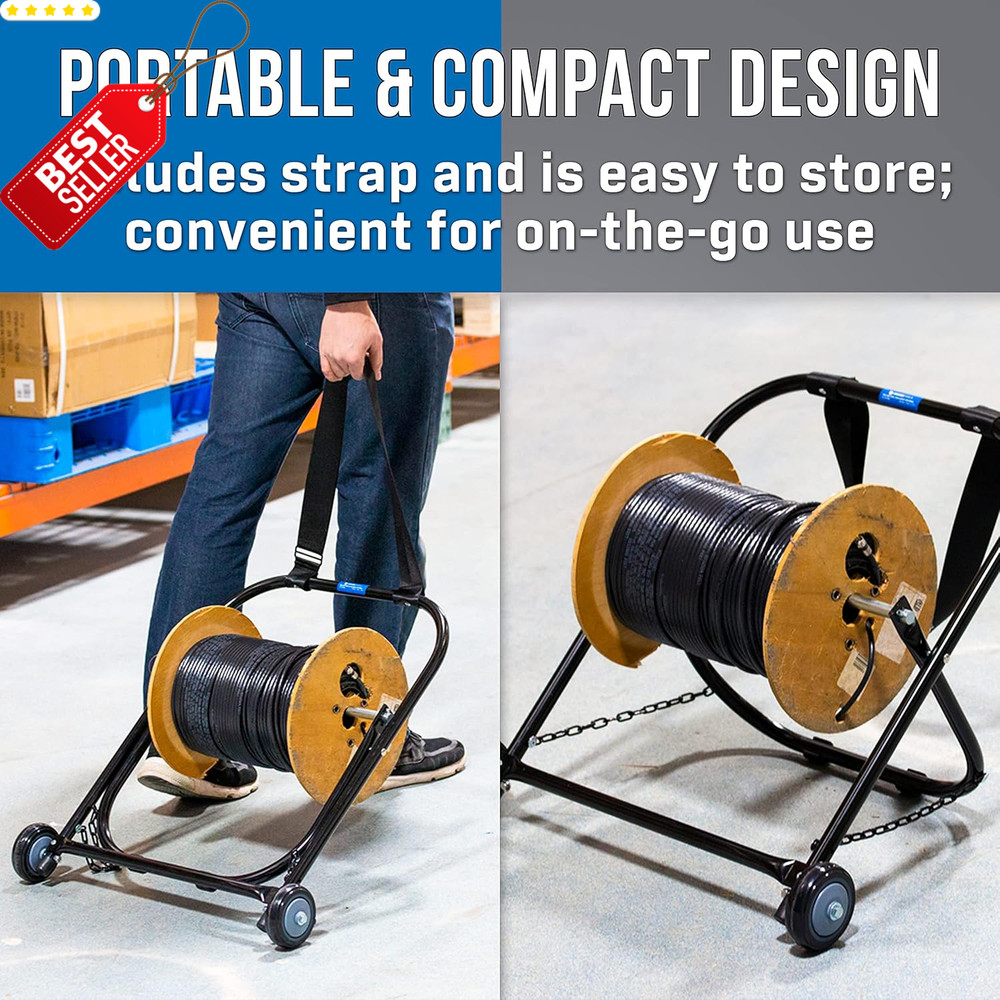 Steel Cable Caddy CC-2721WS Wheels Pull Strap 20in 100lb Black - US