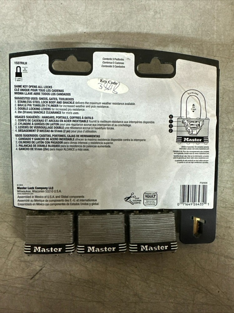 NEW Master Lock 3pack Key Code 3848 PN: 1SSTRILH
