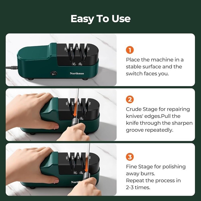 Electric Knife Sharpener 2-Stage Professional Quick & Compact Global Voltage New