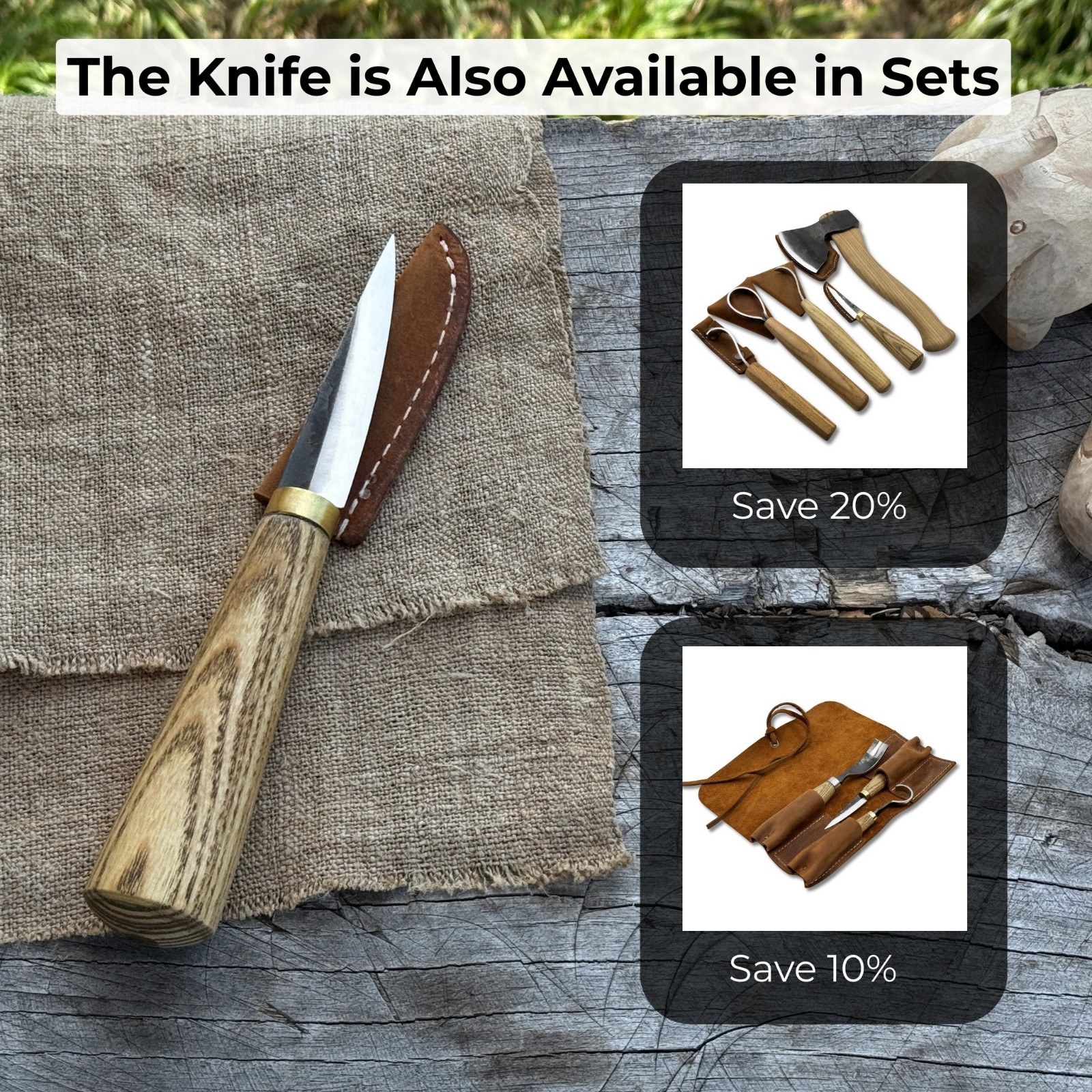 6'' Wood Carving Sloyd Knife 52100 Carbon Steel, Ash Handle, Leather Sheath