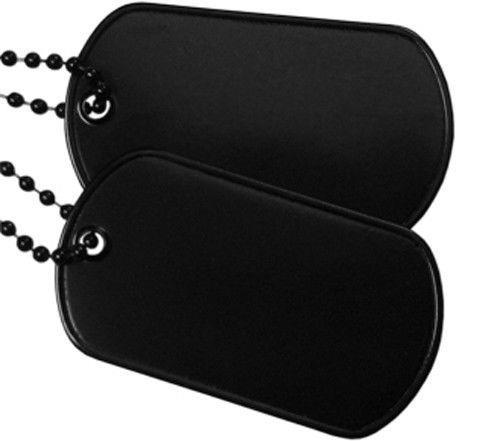 Black Military Army Blank Dog Tag Set w/ Black Ball Chains