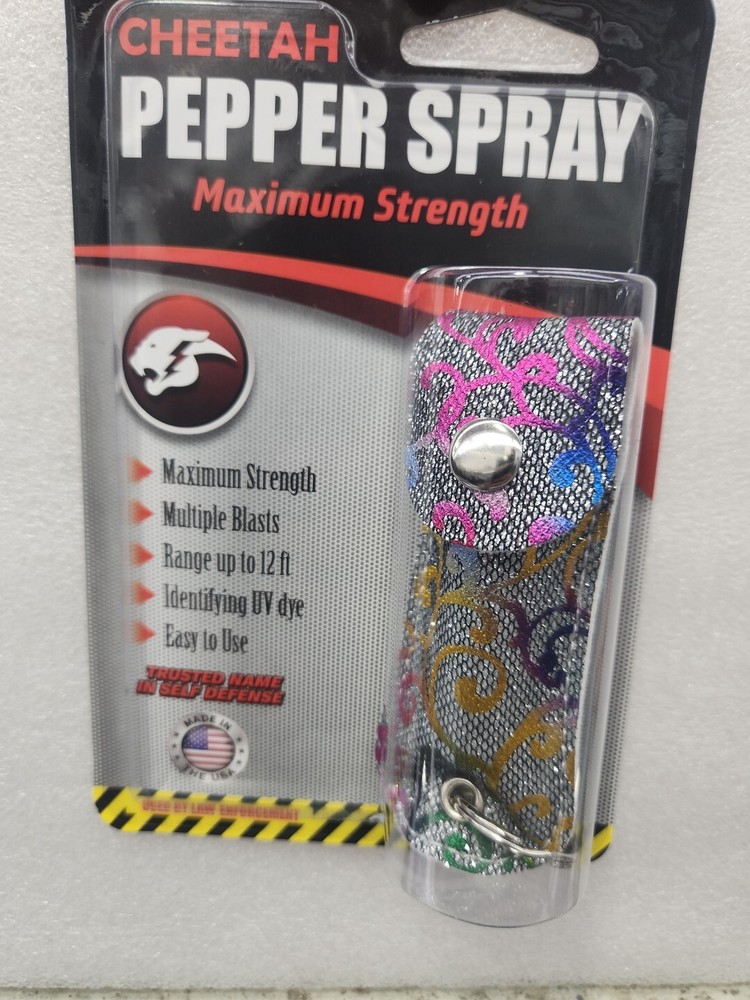 Cheetah Pepper Spray Maximum Strength Leather Case Self Defense Security Silver