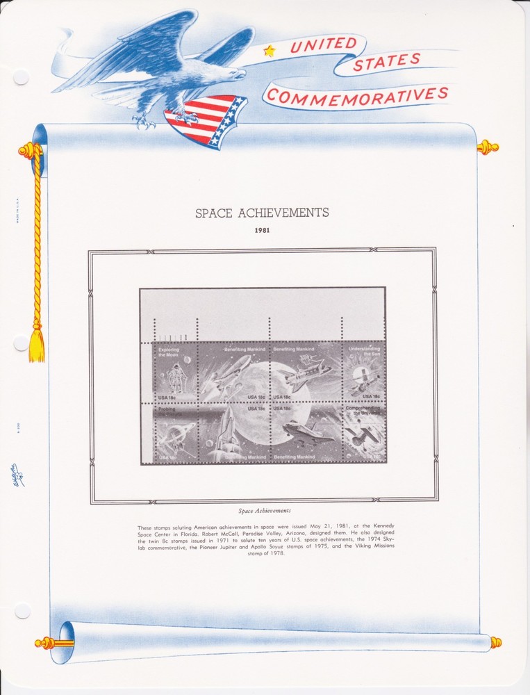 USA White Ace Commemorative Plate Block PB33s 1981 Clean Fresh 12 Pages Complete