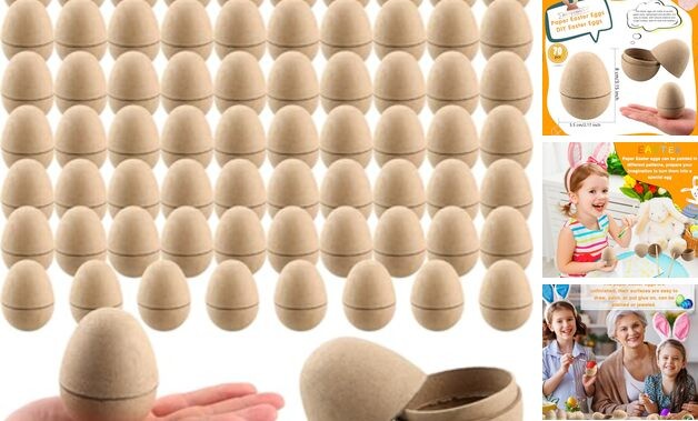 70 Pcs DIY Paper Mache Easter Eggs 3.2 Inch Empty Easter Paper Eggs DIY Easter