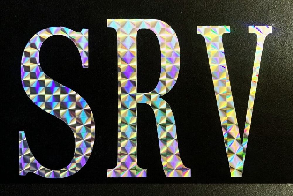 SRV Initials, STAGGERED OEM, Engine Turned, Emulsified Prism, Decal Stevie Ray