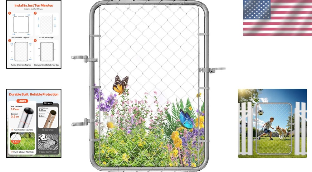 Adjustable Chain Link Fence Gate 32x46" Rust-Resistant Galvanized Yard Security