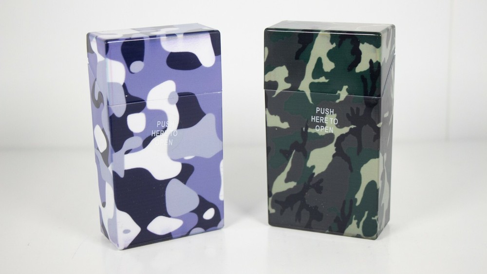 12 Camouflage Design Push Open Plastic Cigarette Case Pack Holder 100mm