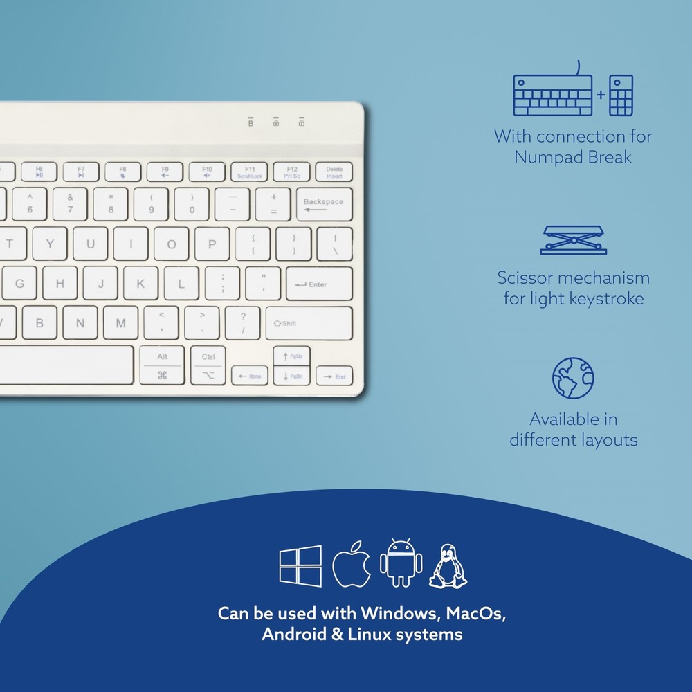 R-GO COMPACT BREAK KEYBOARD, QWERTY (US), BLUETOOTH, WHITE
