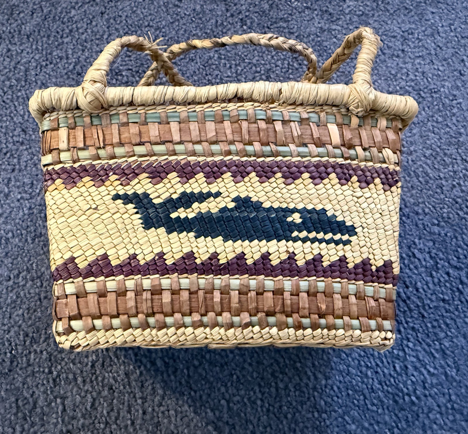 Nootka Makah Handle Market Basket Rectangular Base Woven Nuu-chah-nulth Vintage!