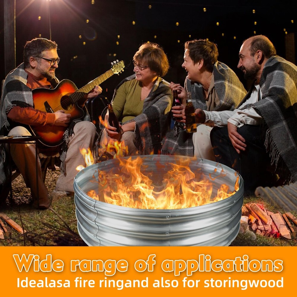 3FT Diameter Camp Fire Ring Pit, Large Round Galvanized Steel Fire Pit, Heavy...