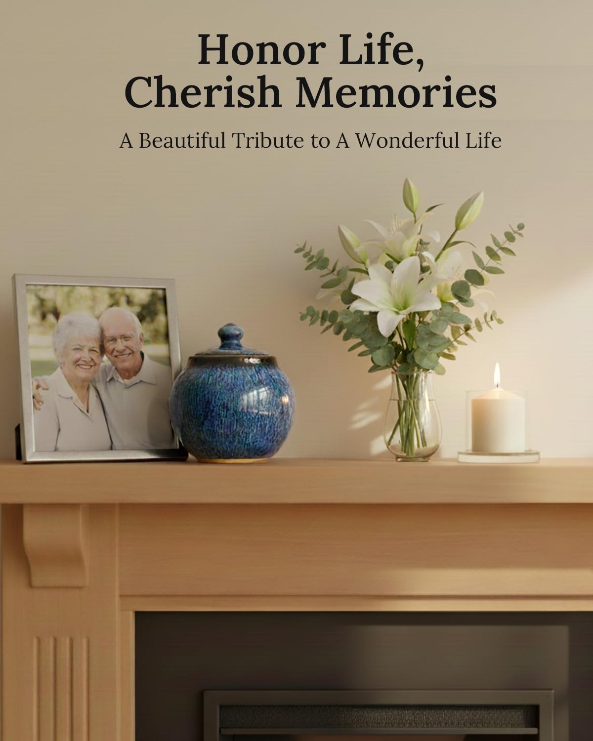 Lumulyfe Small Keepsake Urn with Memorial Box - Unique Size, Blue