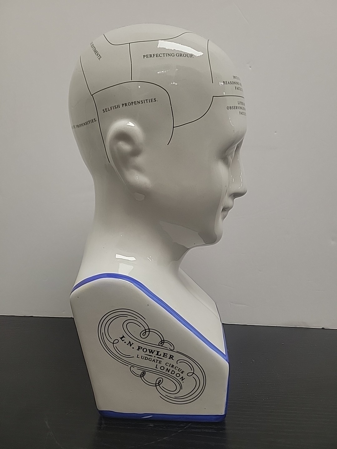 Phrenology Head 12" Ceramic Model Bust L. N. Fowler
