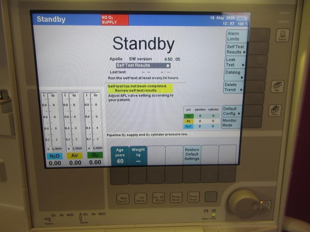 Drager Apollo Continuous Flow Anesthesia Machine w/ Breathing System & Module