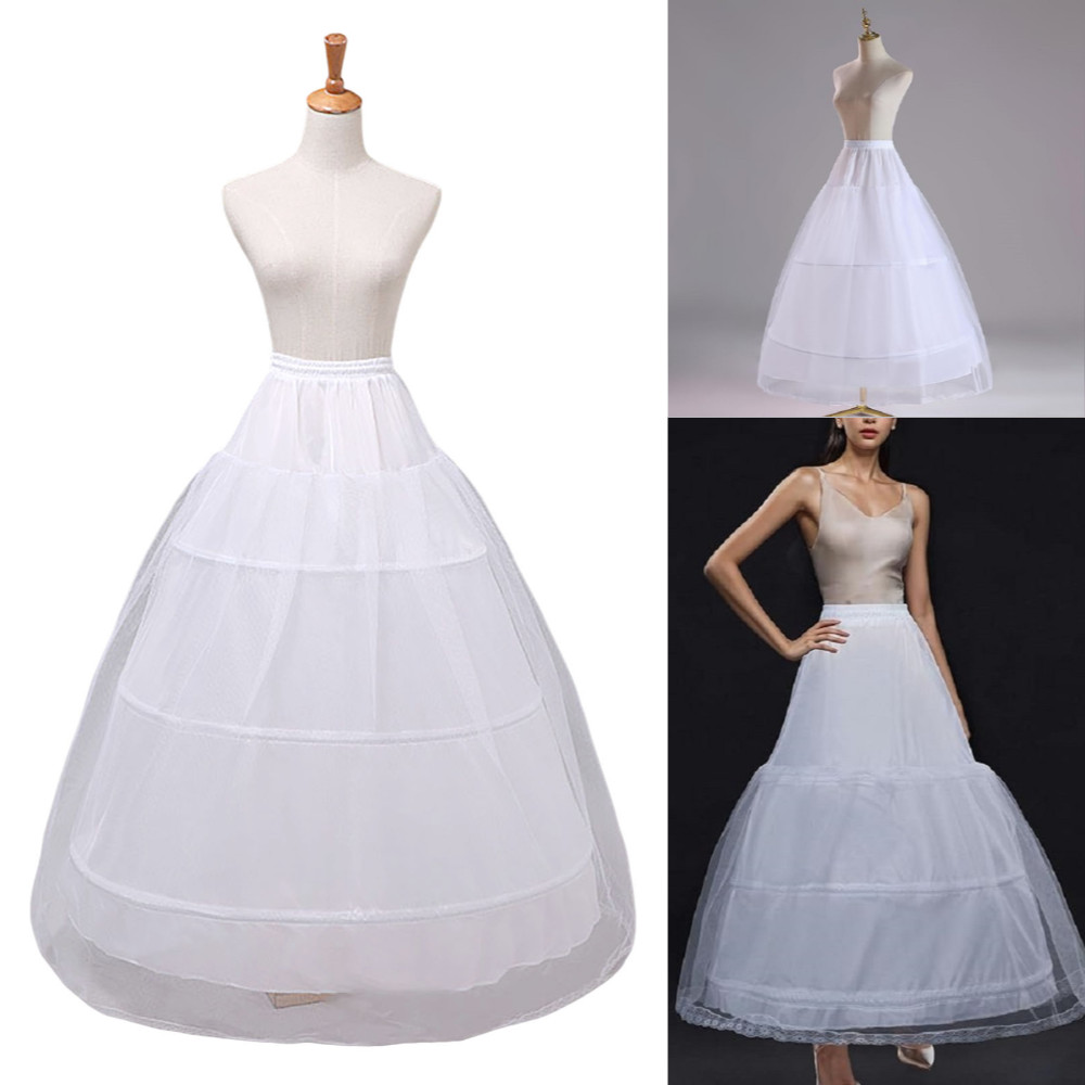 Women Bridal Crinoline Petticoat 3 Hoop Long Underskirt Wedding Gown Under Dress